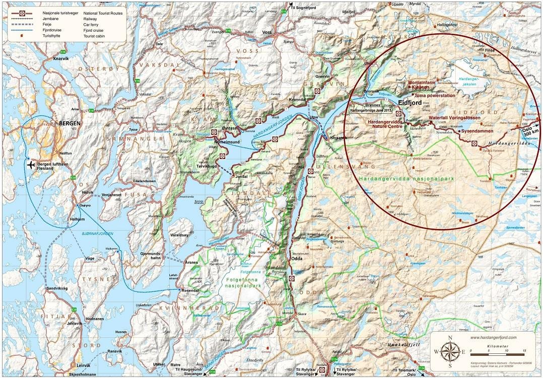 хардангерфьорд Norveç xəritə