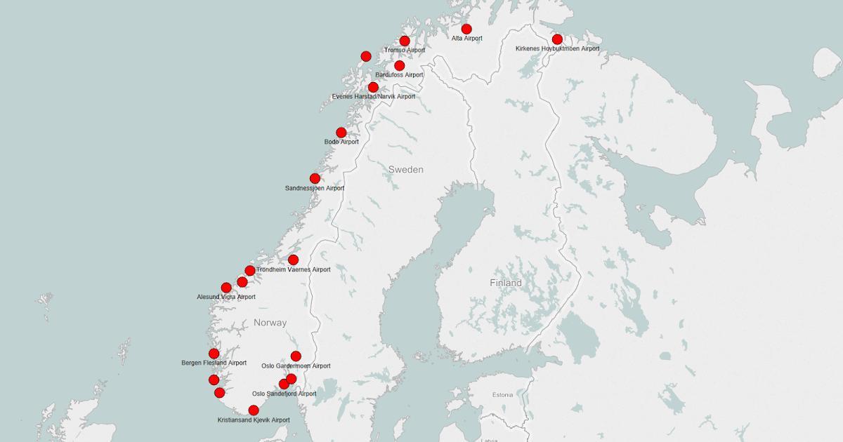 Kart Norveç aeroportların