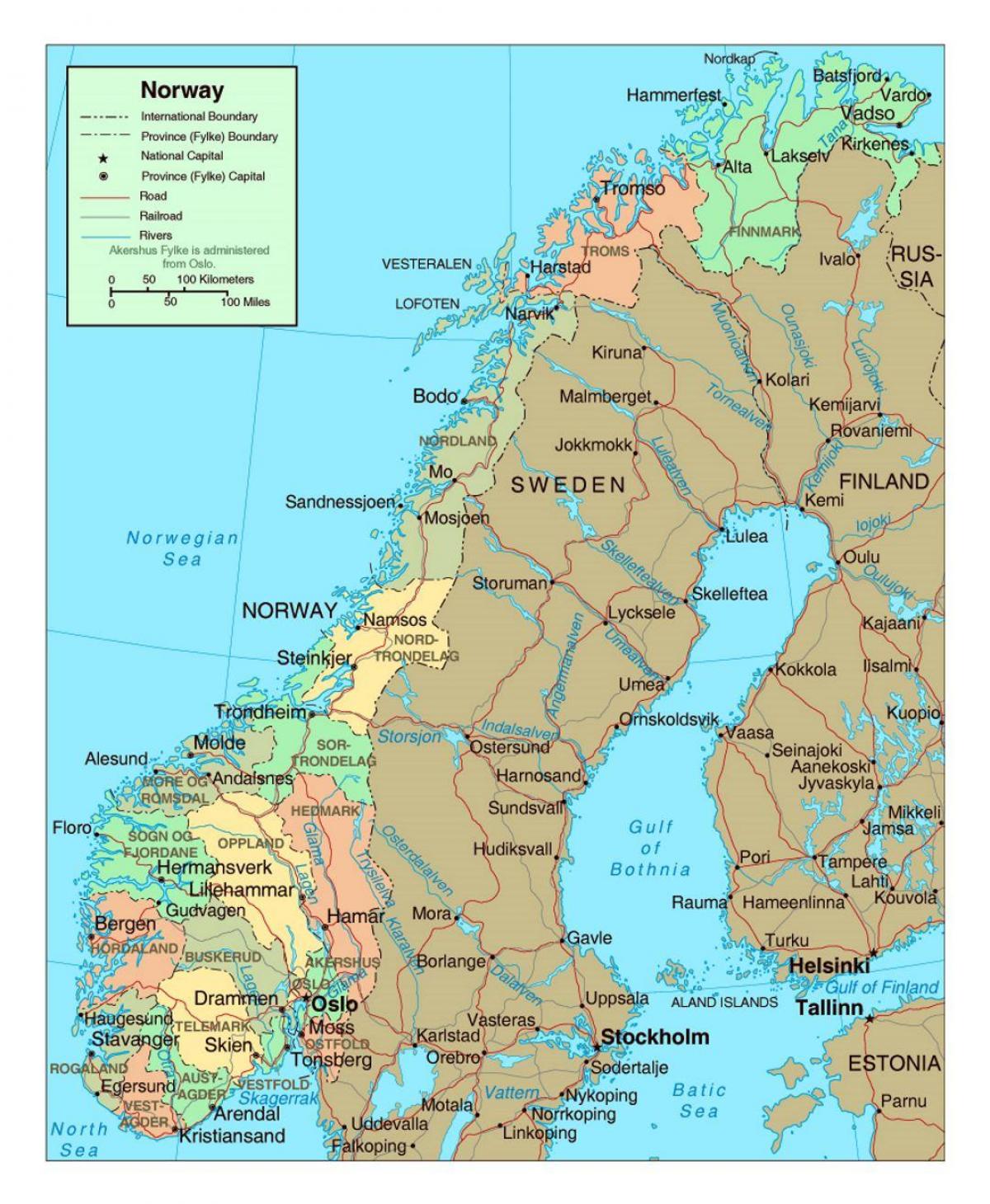 Yol xəritəsi Norveç şəhərləri ilə
