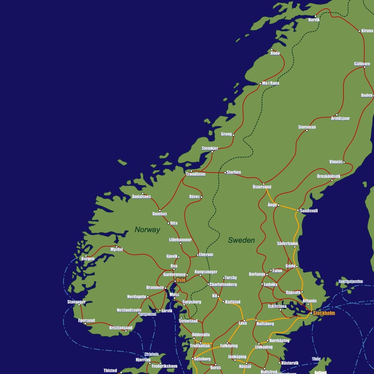 Kart dəmir yolu marşrutları Norveç 