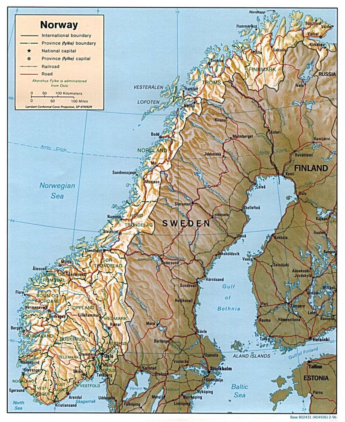 ətraflı xəritəsi, Norveç şəhərləri ilə