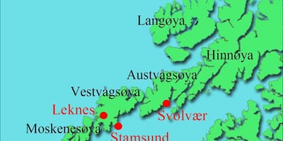 Лофотенские adanın xəritədə Norveç