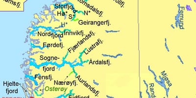 Kart Norveç göstərir fiyordlar